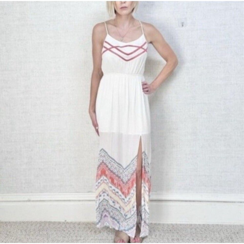 Maurice’s Boho Tank Embroidered Maxi Dress White/Multicolor- Size S